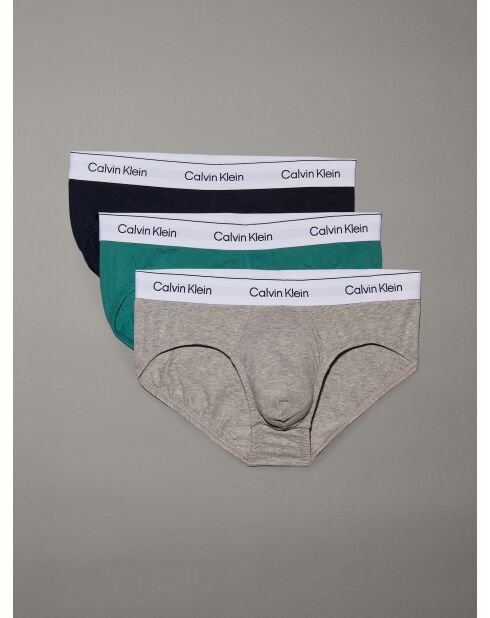 Lot de 3 slips bleu rivage/gris chiné/vif