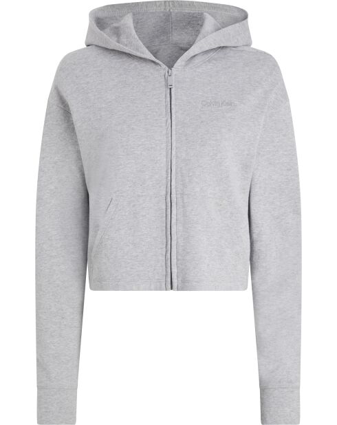 Sweat à capuche zippé gris chiné