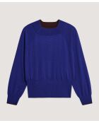 Pull Déborah 100% laine col bicolore bleu océan