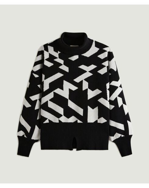 Pull Azalée, jacquard, col roulé noir
