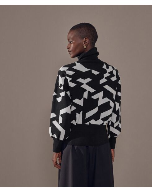 Pull Azalée, jacquard, col roulé noir