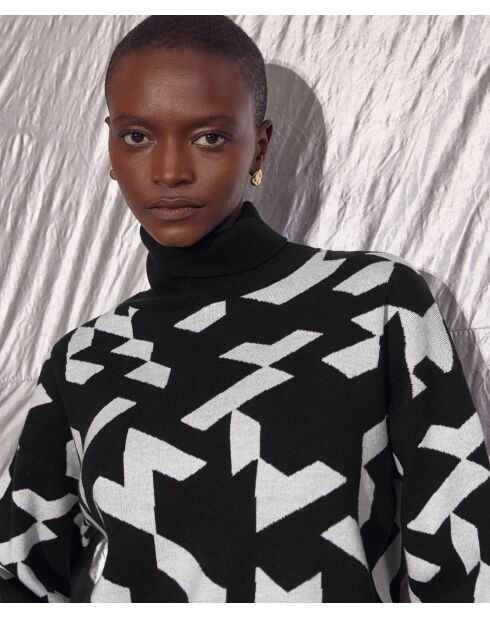 Pull Azalée, jacquard, col roulé noir