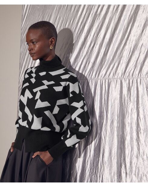 Pull Azalée, jacquard, col roulé noir