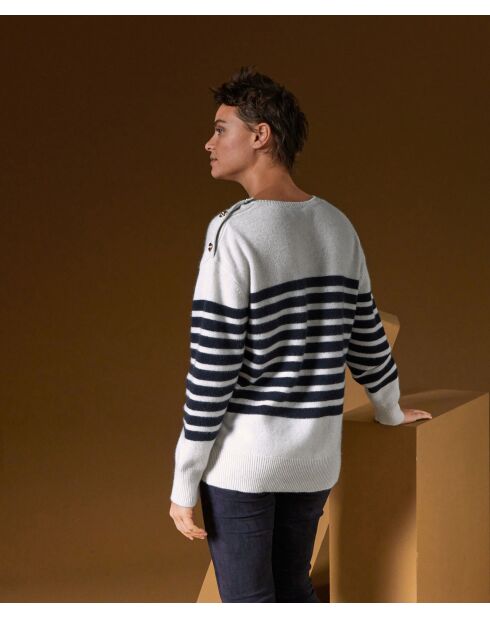 Pull Albane, mariniere, boutons rodier blanc
