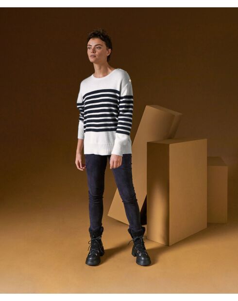 Pull Albane, mariniere, boutons rodier blanc