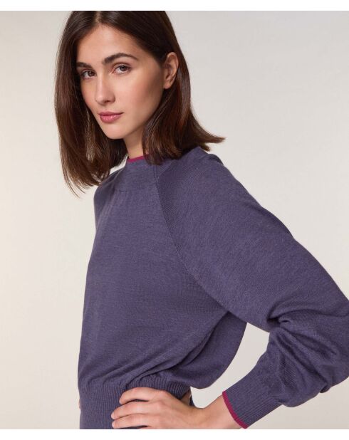 Pull Véra 100%  laine col bicolore violet