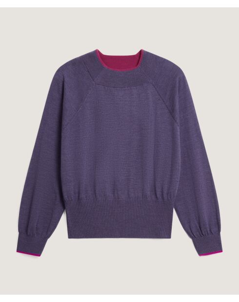 Pull Véra 100%  laine col bicolore violet