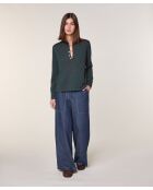 Pull Freyja 100% Laine chaine col V vert de gris