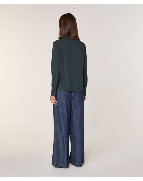 Pull Freyja 100% Laine chaine col V vert de gris