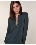 Pull Freyja 100% Laine chaine col V vert de gris