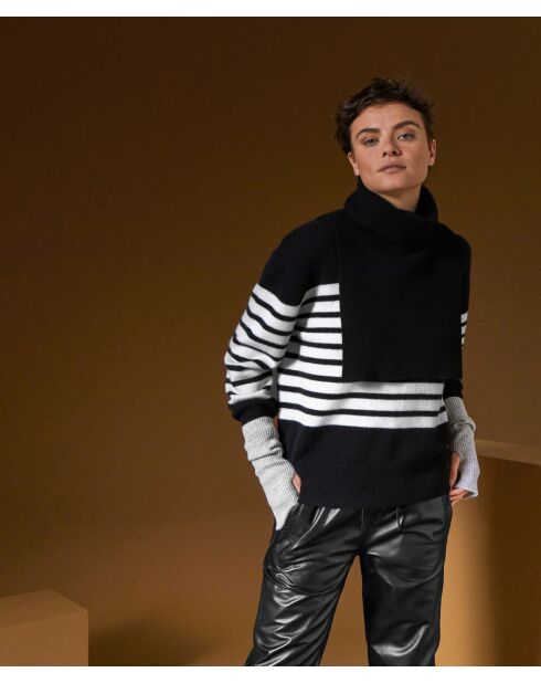 Pull Albane, mariniere, boutons rodier noir