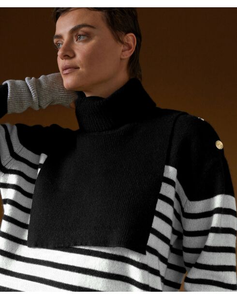 Pull Albane, mariniere, boutons rodier noir