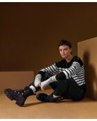 Pull Albane, mariniere, boutons rodier noir