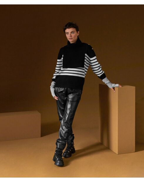 Pull Albane, mariniere, boutons rodier noir