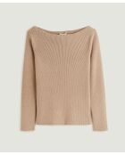 Pull Ezia, col bateau côtelé marron moka