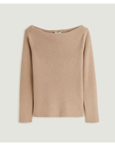 Pull Ezia, col bateau côtelé marron moka