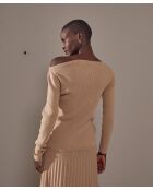 Pull Ezia, col bateau côtelé marron moka