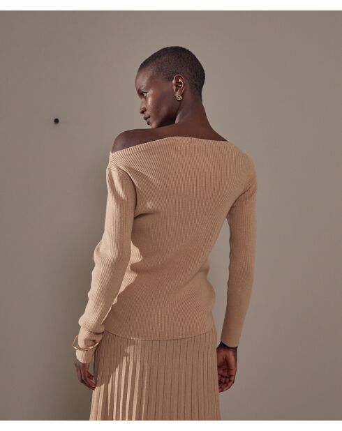 Pull Ezia, col bateau côtelé marron moka