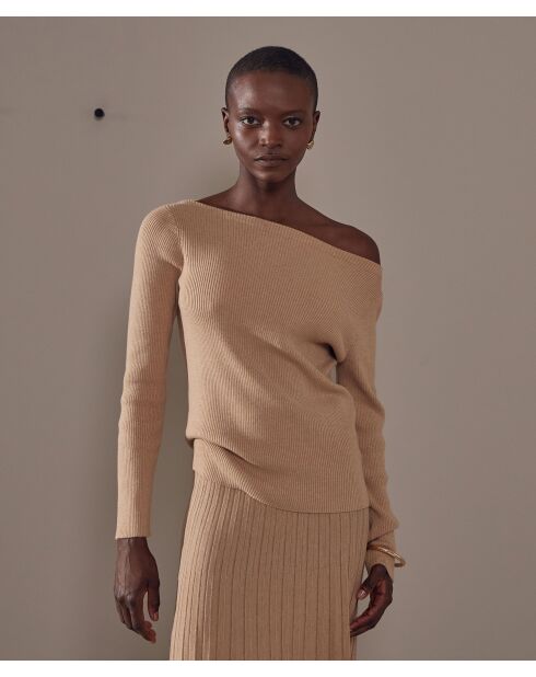 Pull Ezia, col bateau côtelé marron moka