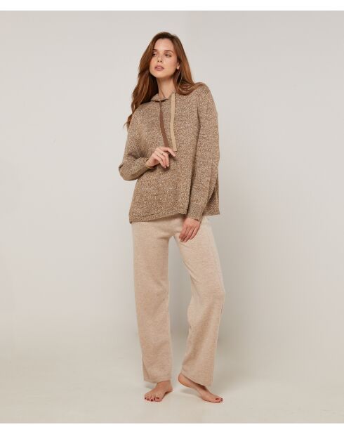 Pull Saadiya à capuche chiné marron