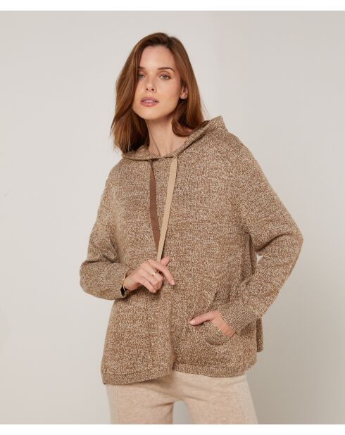Pull Saadiya à capuche chiné marron