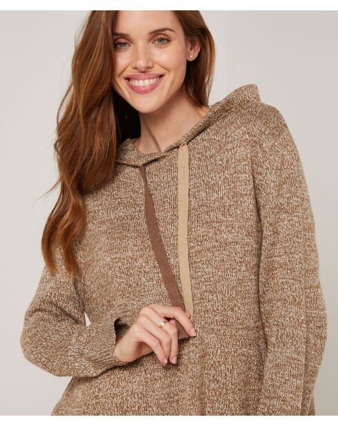 Pull Saadiya à capuche chiné marron