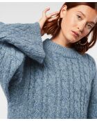 Pull Diane col montant à torsades bleu gris
