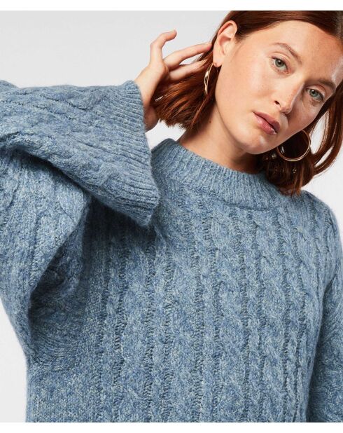 Pull Diane col montant à torsades bleu gris