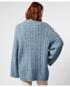 Pull Diane col montant à torsades bleu gris