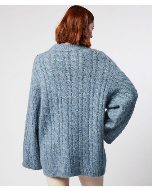 Pull Diane col montant à torsades bleu gris