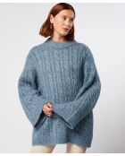 Pull Diane col montant à torsades bleu gris