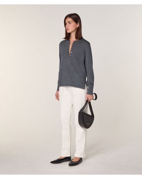 Pull Adija 100% Laine chaine col V gris foncé
