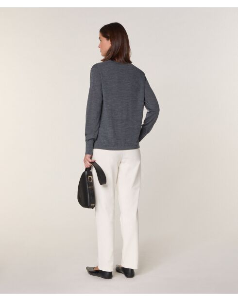Pull Adija 100% Laine chaine col V gris foncé