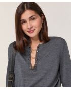 Pull Adija 100% Laine chaine col V gris foncé