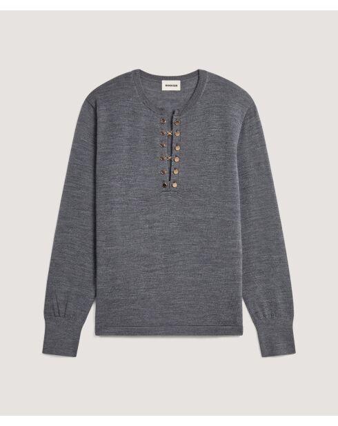Pull Adija 100% Laine chaine col V gris foncé