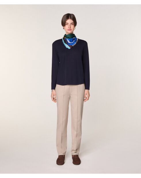 Pull Gertrude 100% laine col rond bleu marine