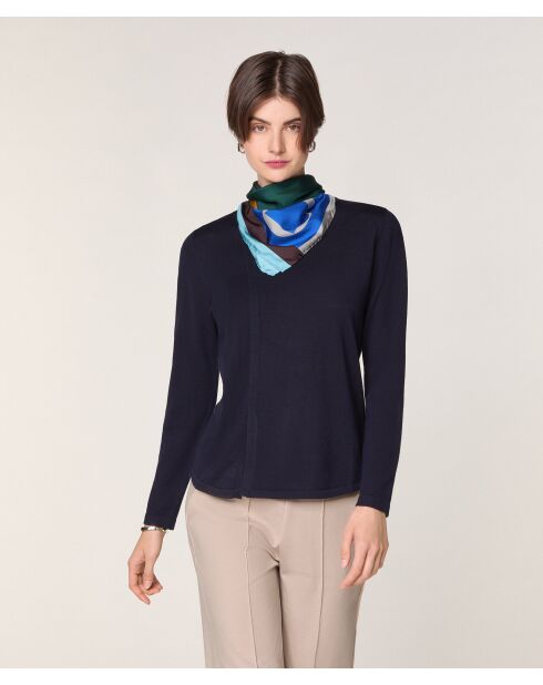 Pull Gertrude 100% laine col rond bleu marine