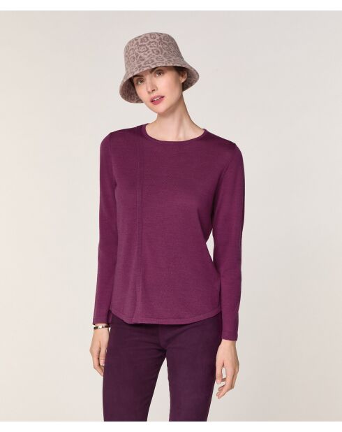 Pull Frieda 100% laine col rond violet cassis