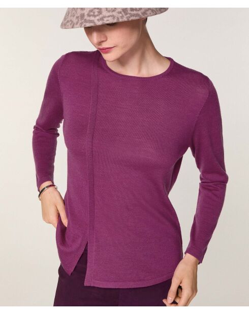 Pull Frieda 100% laine col rond violet cassis