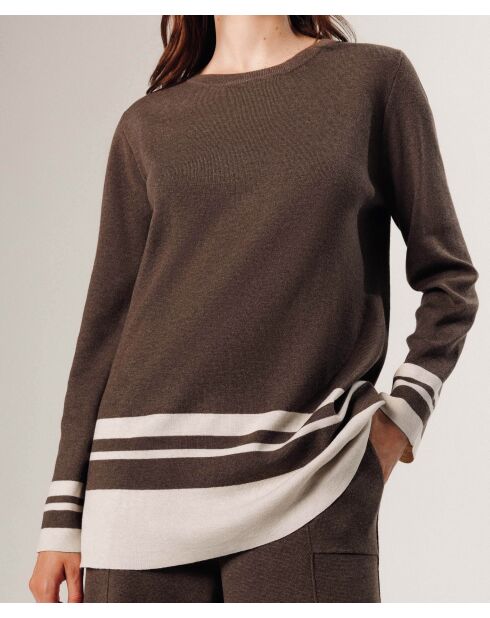 Pull Cheyenne rayures inférieures marron havane