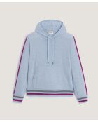 Pull Jocelyne 100% laine capuche tricolore bleu ciel