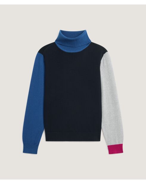 Pull Chloey 100% Laine col roulé multicolore bleu marine