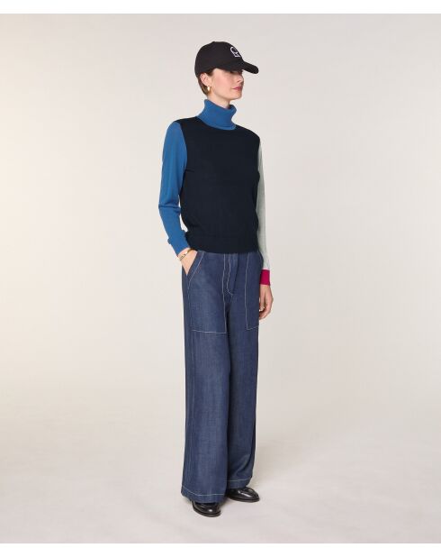 Pull Chloey 100% Laine col roulé multicolore bleu marine