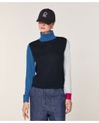 Pull Chloey 100% Laine col roulé multicolore bleu marine