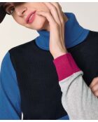 Pull Chloey 100% Laine col roulé multicolore bleu marine