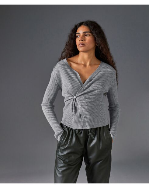 Gilet Mikaela 100% laine cache-coeur gris argent