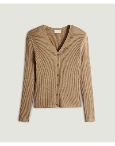 Gilet Alexane 100% laine cache-coeur marron chamois