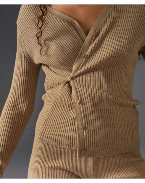 Gilet Alexane 100% laine cache-coeur marron chamois