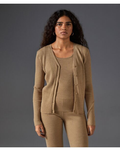 Gilet Alexane 100% laine cache-coeur marron chamois