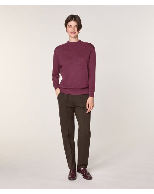 Pull Colette 100% laine col montant cotelé violet prune